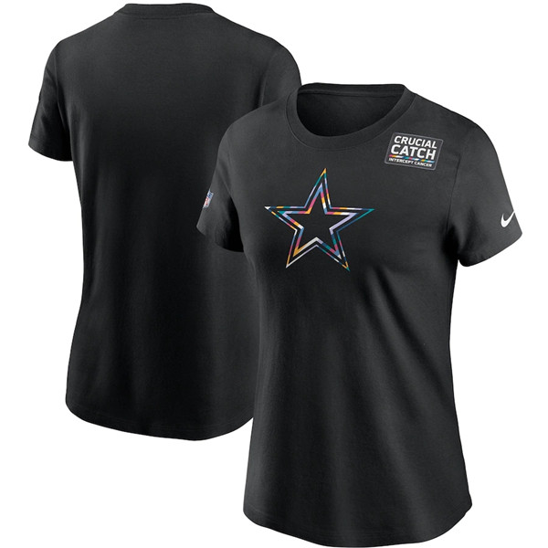 Women's Dallas Cowboys Black Sideline Crucial Catch Performance T-Shirt 2020(Run Small)